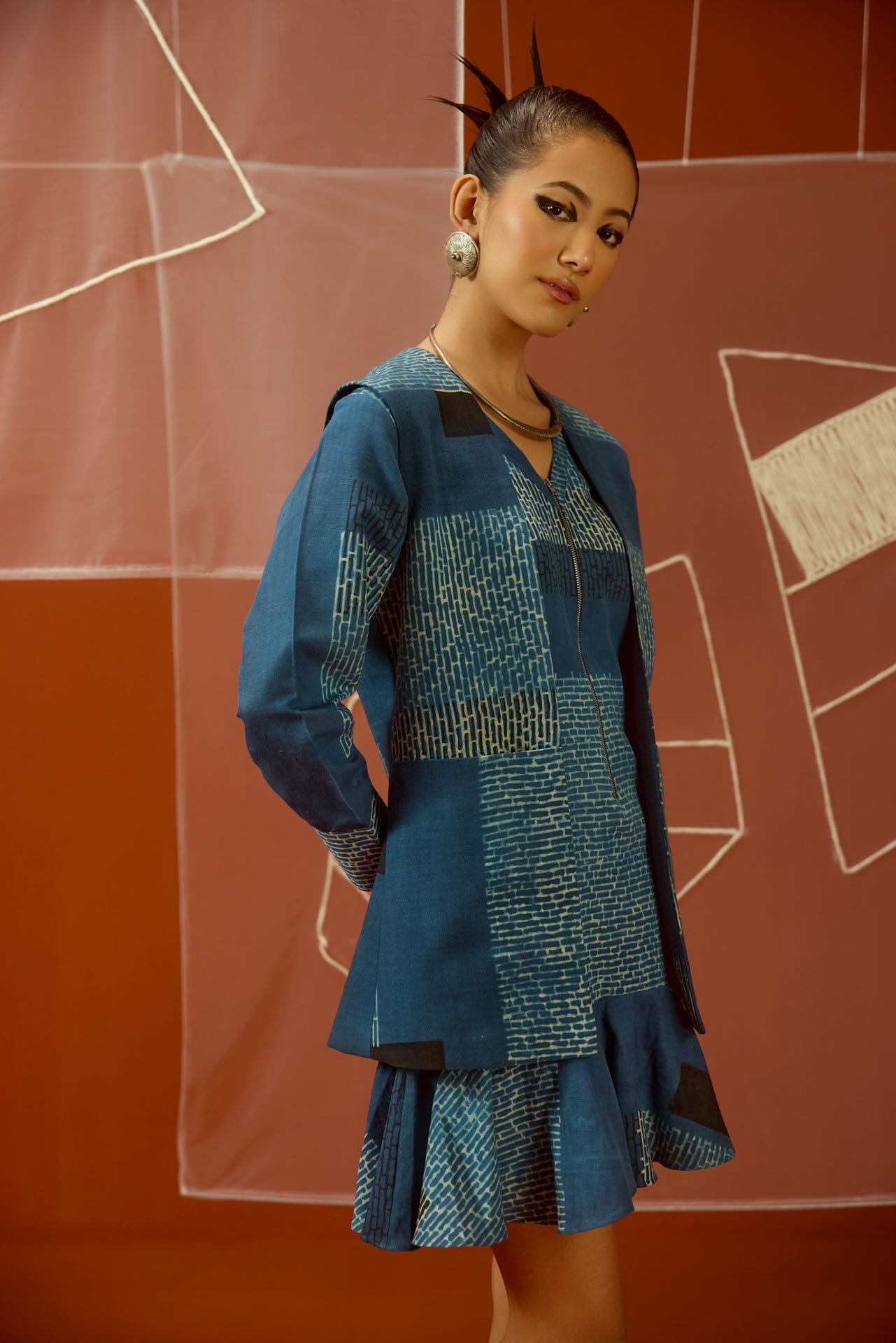 Five Degree Shift Indigo Trace Dress With Blazer