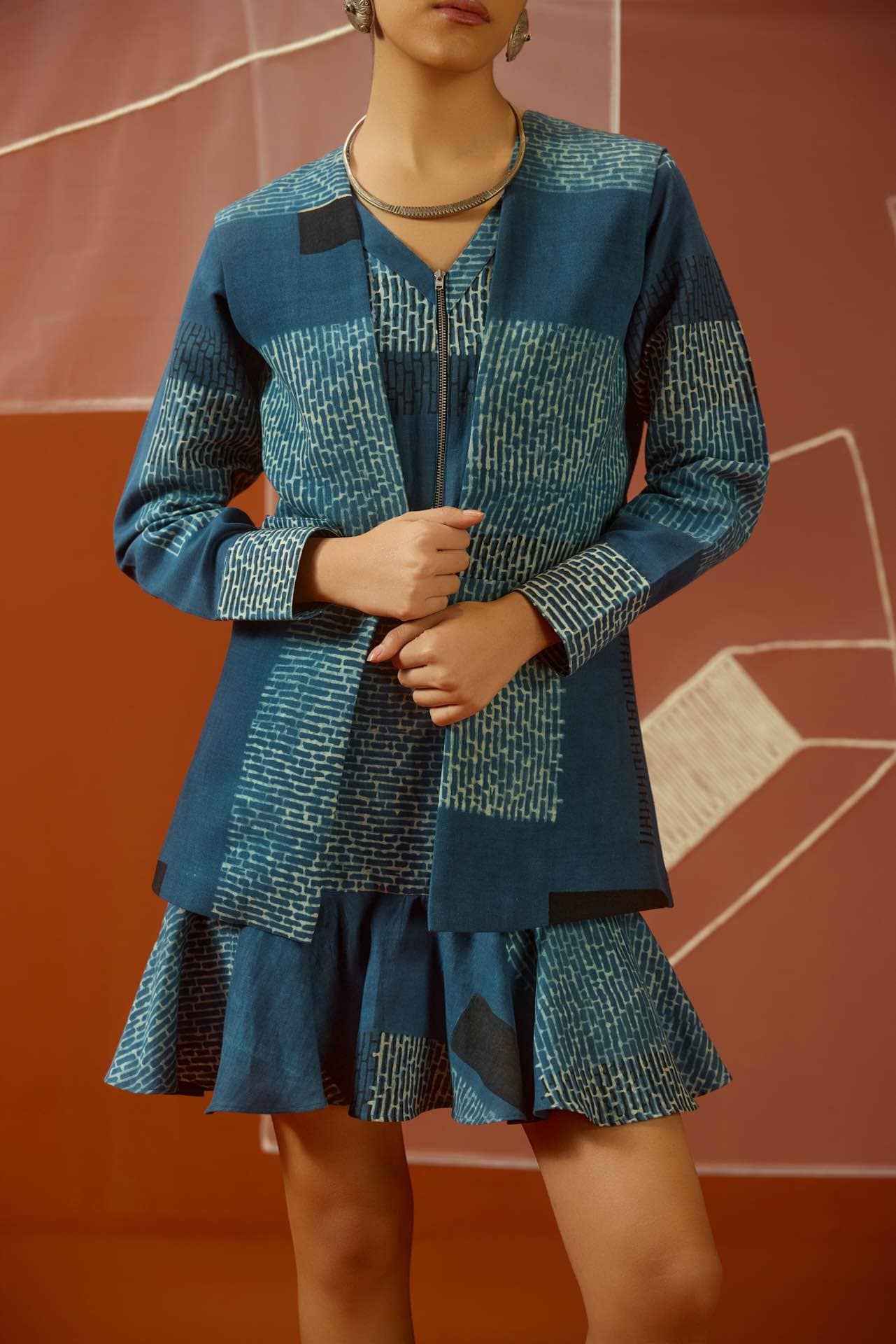 Five Degree Shift Indigo Trace Dress With Blazer